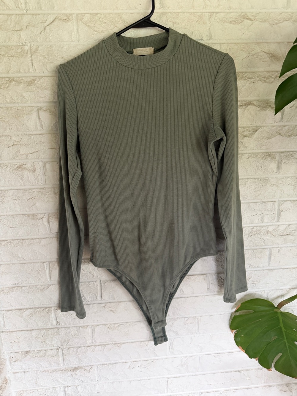 Altar'd State Long-Sleeve Ribbed Bodysuit in Sage Green